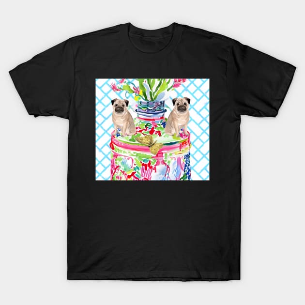 French bulldogs and chinoiserie jar T-Shirt by SophieClimaArt